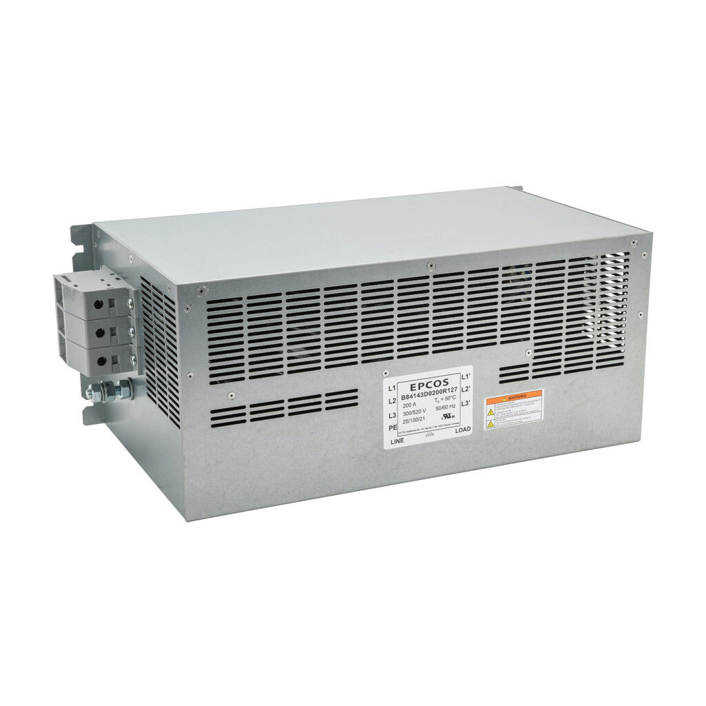 B84143D0200R127 - AutomationDirect EMI input filter, 480 VAC, 3-phase, 200A, panel mount, EMI/RFI filtering, drive rated, standard performance, screw terminals and ring terminals. For use with 3-phase GS30 series frame I AC drives.
