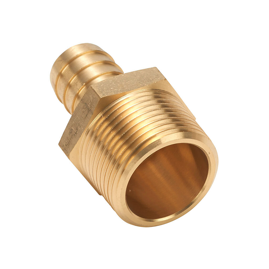 BAHB-34-1N - NITRA water, oil, air or gases threaded fitting, hose barb, brass body, brass threads, (1) 1in male NPT to (1) 3/4in hose. Package of 3.