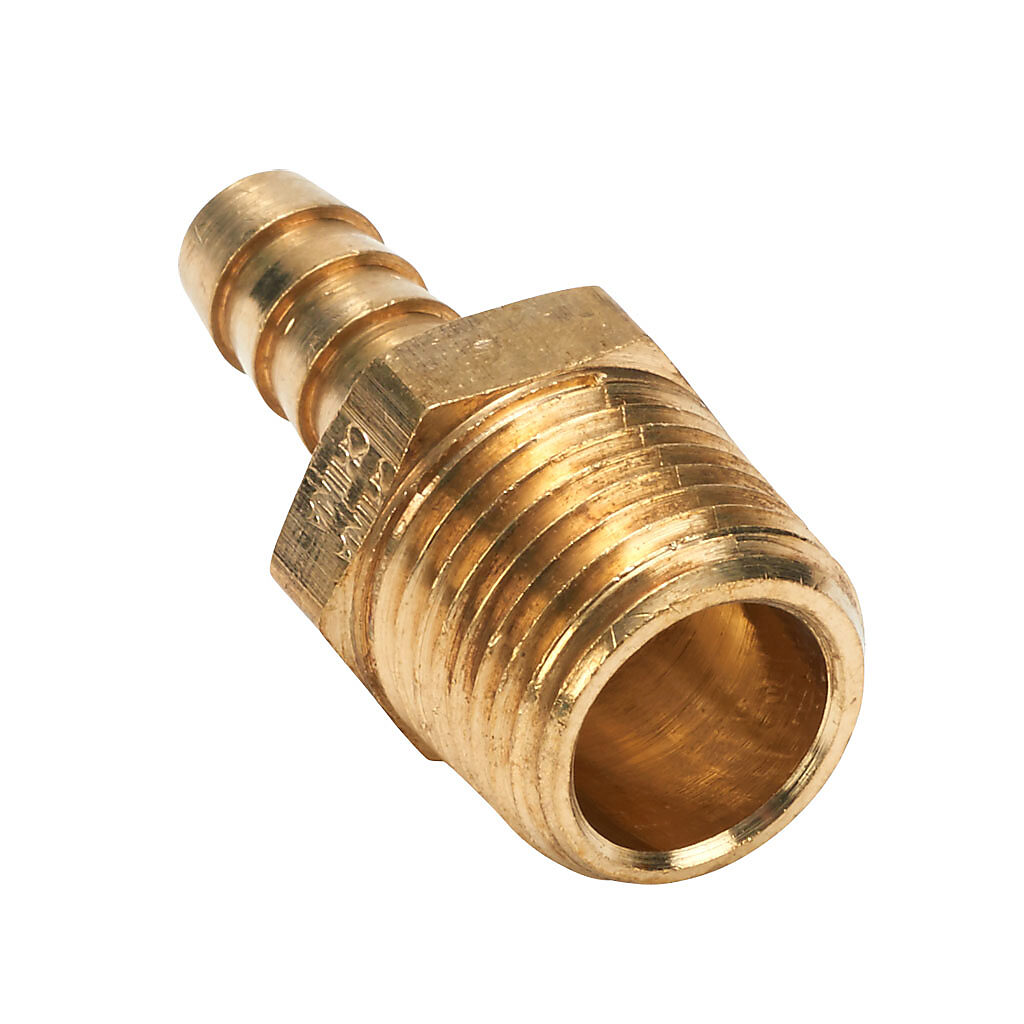 BAHB-38-12N - NITRA water, oil, air or gases threaded fitting, hose barb, brass body, brass threads, (1) 1/2in male NPT to (1) 3/8in hose. Package of 5.