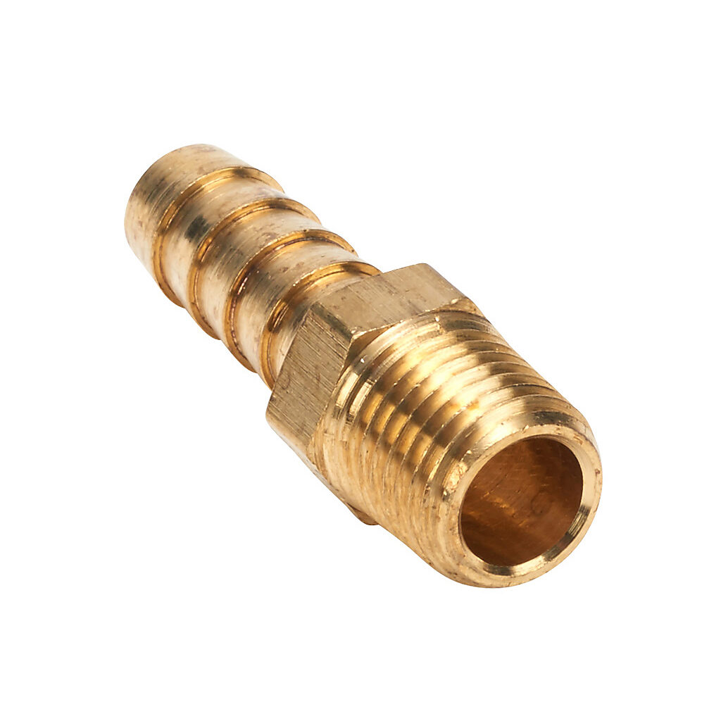 BAHB-38-14N - NITRA water, oil, air or gases threaded fitting, hose barb, brass body, brass threads, (1) 1/4in male NPT to (1) 3/8in hose. Package of 5.