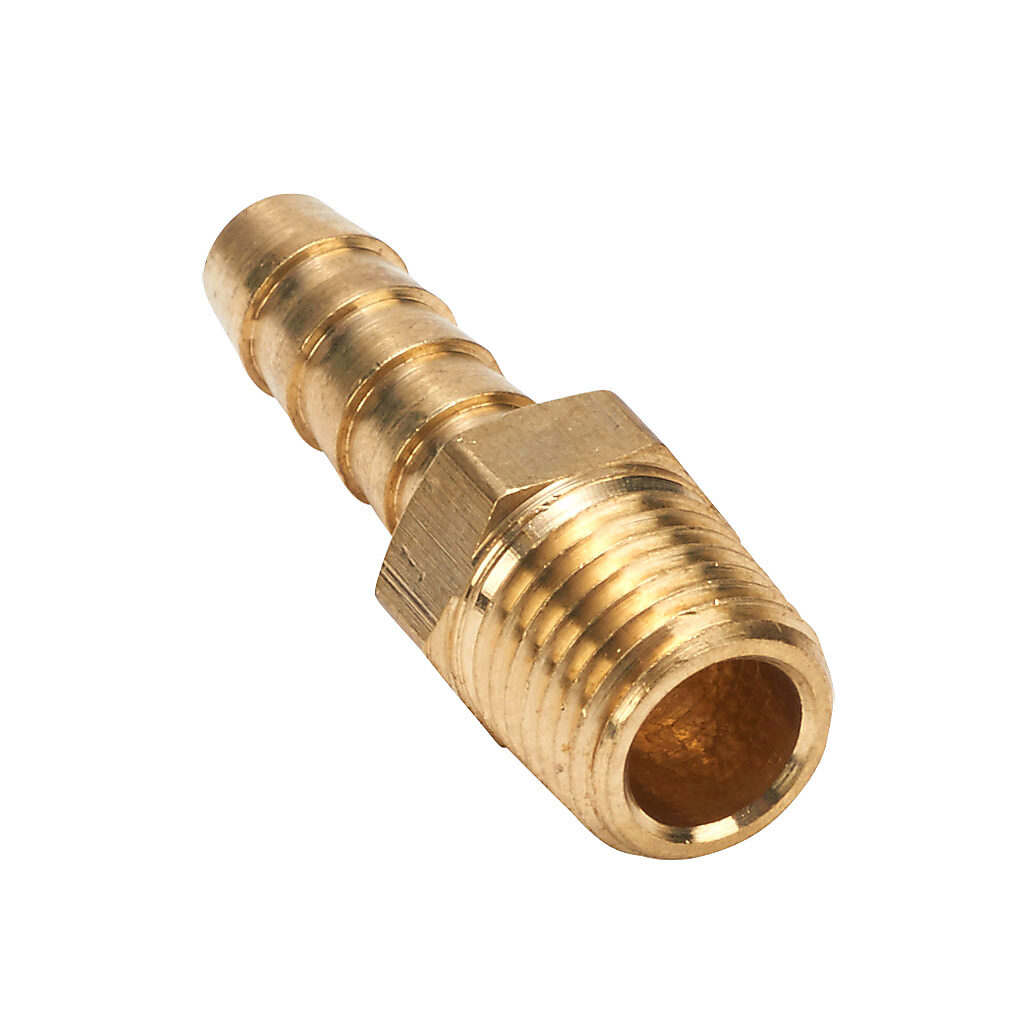 BAHB-516-14N - NITRA water, oil, air or gases threaded fitting, hose barb, brass body, brass threads, (1) 1/4in male NPT to (1) 5/16in (8mm) hose. Package of 5.
