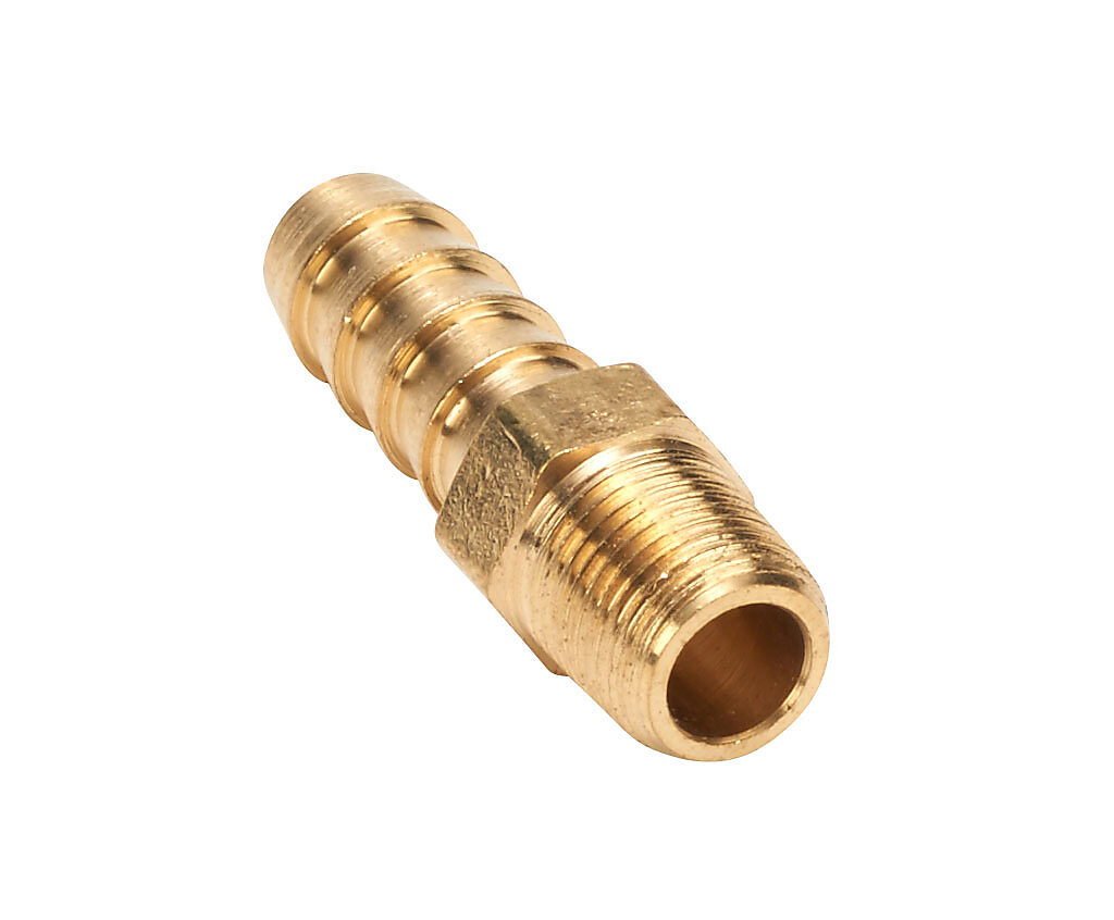 BAHB-516-18N - NITRA water, oil, air or gases threaded fitting, hose barb, brass body, brass threads, (1) 1/8in male NPT to (1) 5/16in (8mm) hose. Package of 5.