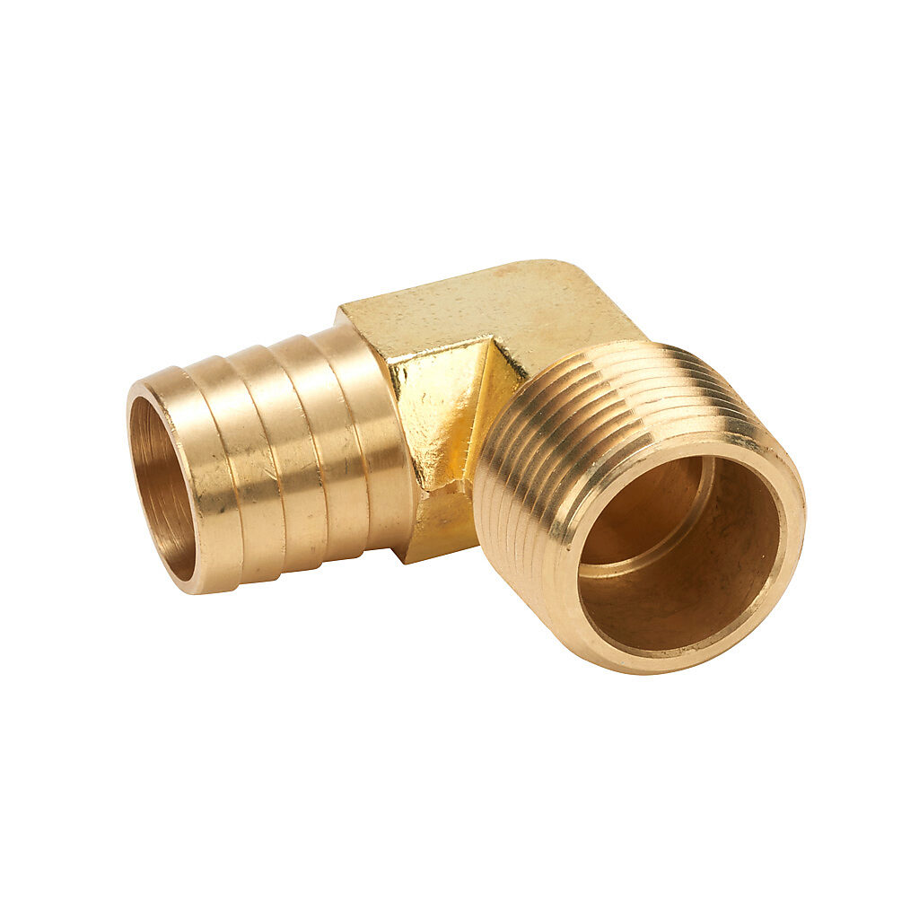 BAHBL-1-1N - NITRA water, oil, air or gases threaded fitting, hose barb elbow, brass body, brass threads, (1) 1in male NPT to (1) 1in hose. Package of 1.
