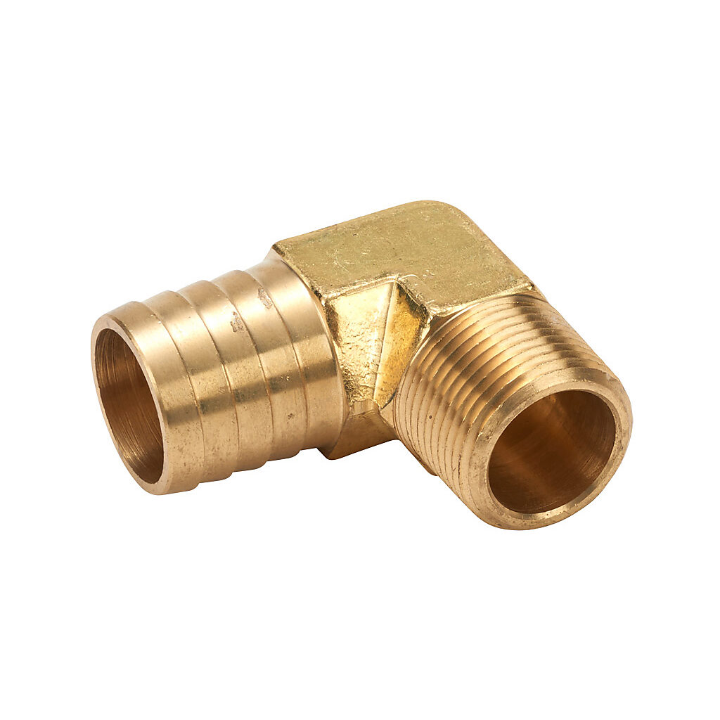 BAHBL-1-34N - NITRA water, oil, air or gases threaded fitting, hose barb elbow, brass body, brass threads, (1) 3/4in male NPT to (1) 1in hose. Package of 1.