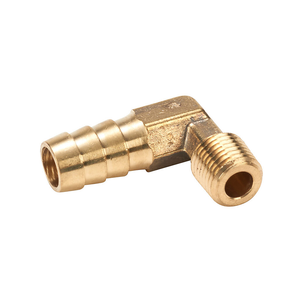 BAHBL-12-14N - NITRA water, oil, air or gases threaded fitting, hose barb elbow, brass body, brass threads, (1) 1/4in male NPT to (1) 1/2in hose. Package of 5.
