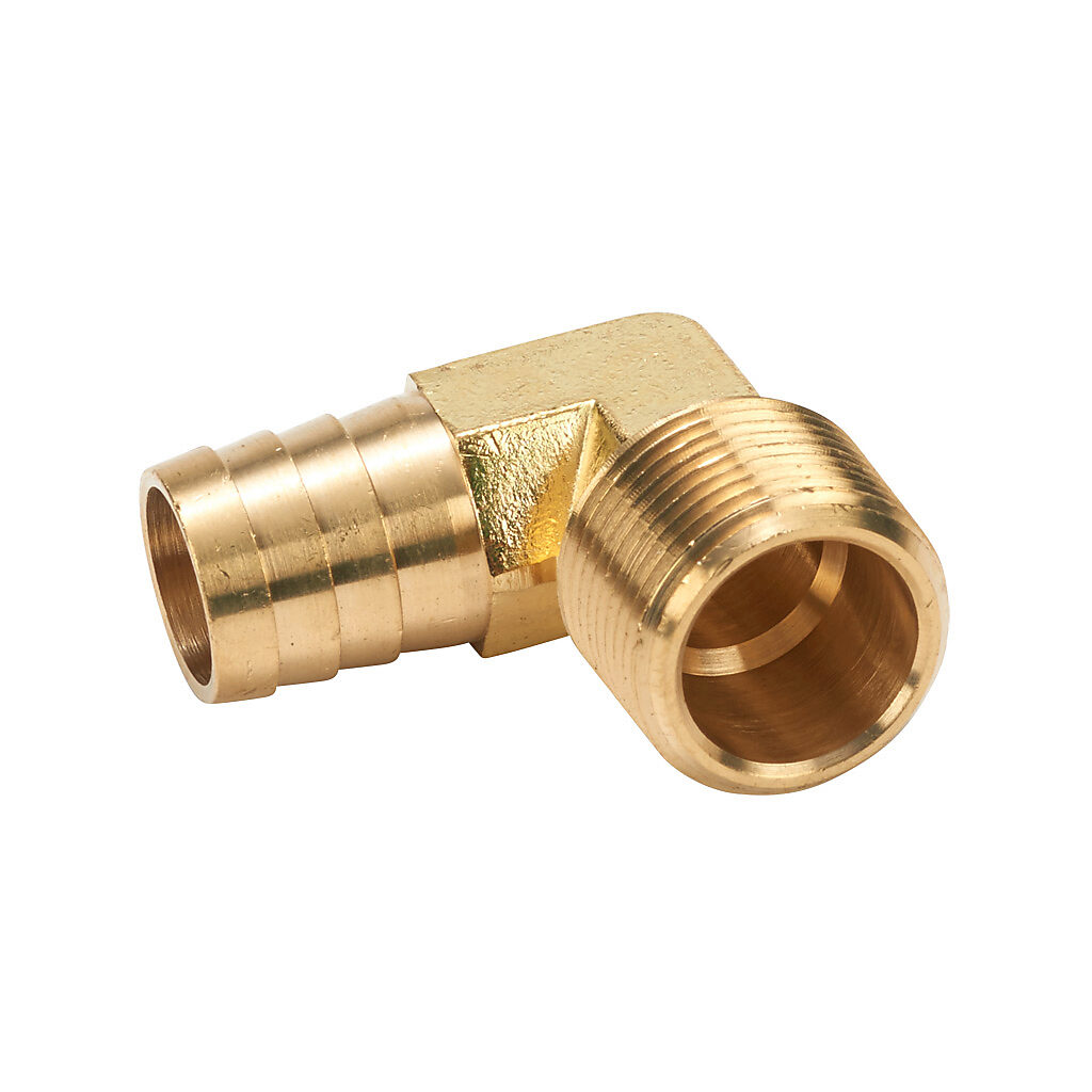 BAHBL-34-34N - NITRA water, oil, air or gases threaded fitting, hose barb elbow, brass body, brass threads, (1) 3/4in male NPT to (1) 3/4in hose. Package of 3.