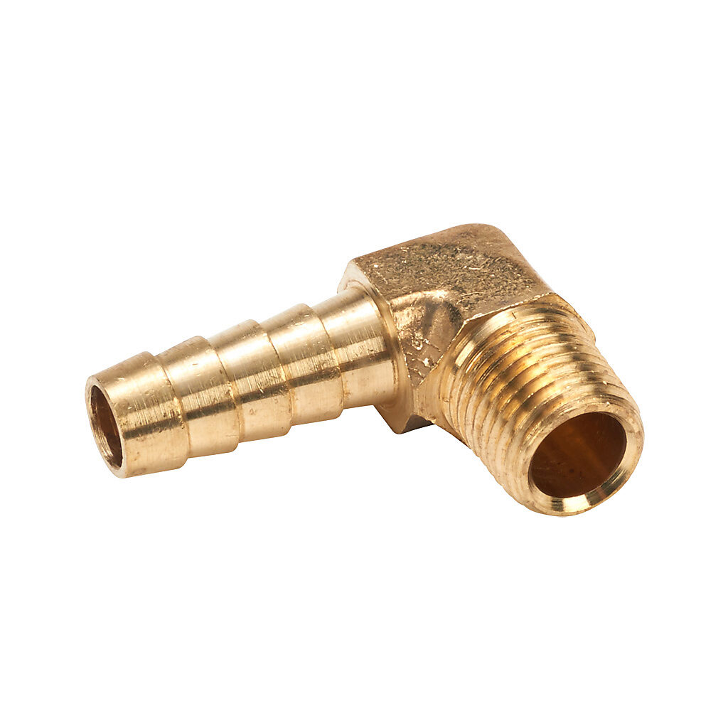 BAHBL-38-14N - NITRA water, oil, air or gases threaded fitting, hose barb elbow, brass body, brass threads, (1) 1/4in male NPT to (1) 3/8in hose. Package of 5.