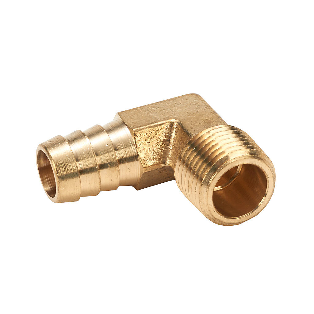 BAHBL-58-12N - NITRA water, oil, air or gases threaded fitting, hose barb elbow, brass body, brass threads, (1) 1/2in male NPT to (1) 5/8in hose. Package of 3.