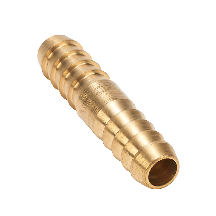 BAHM-516 - NITRA water, oil, air or gases barbed fitting, hose mender, brass body, brass threads, (1) 5/16in (8mm) hose to (1) 5/16in (8mm) hose. Package of 5.
