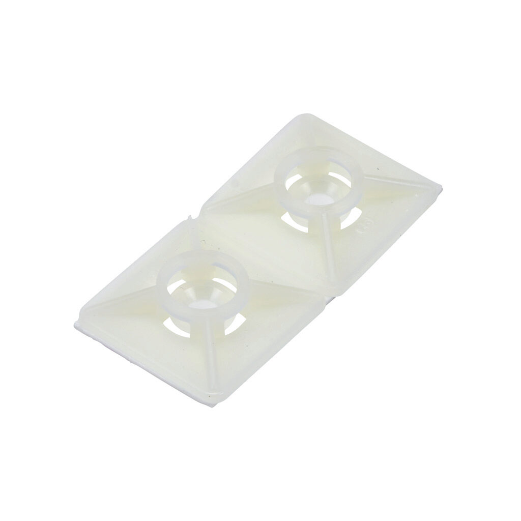 BAS.2MT.510 - SapiSelco cable tie base, double square, natural, 1.04 x 1.04in, bi-directional, nylon, adhesive back mount. Package of 100.