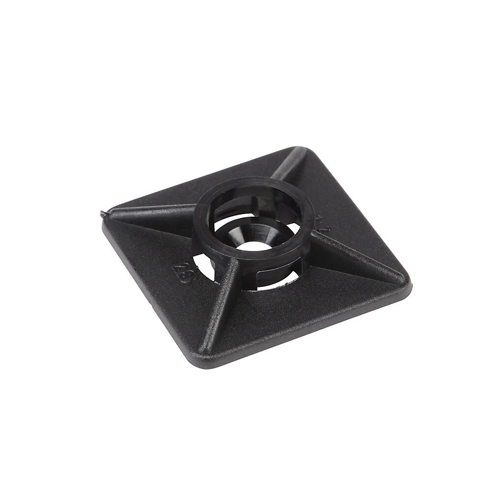 BAS.3.406 - SapiSelco cable tie base, square, black, 1.04 x 1.04in, bi-directional, nylon, screw mount. Package of 100.