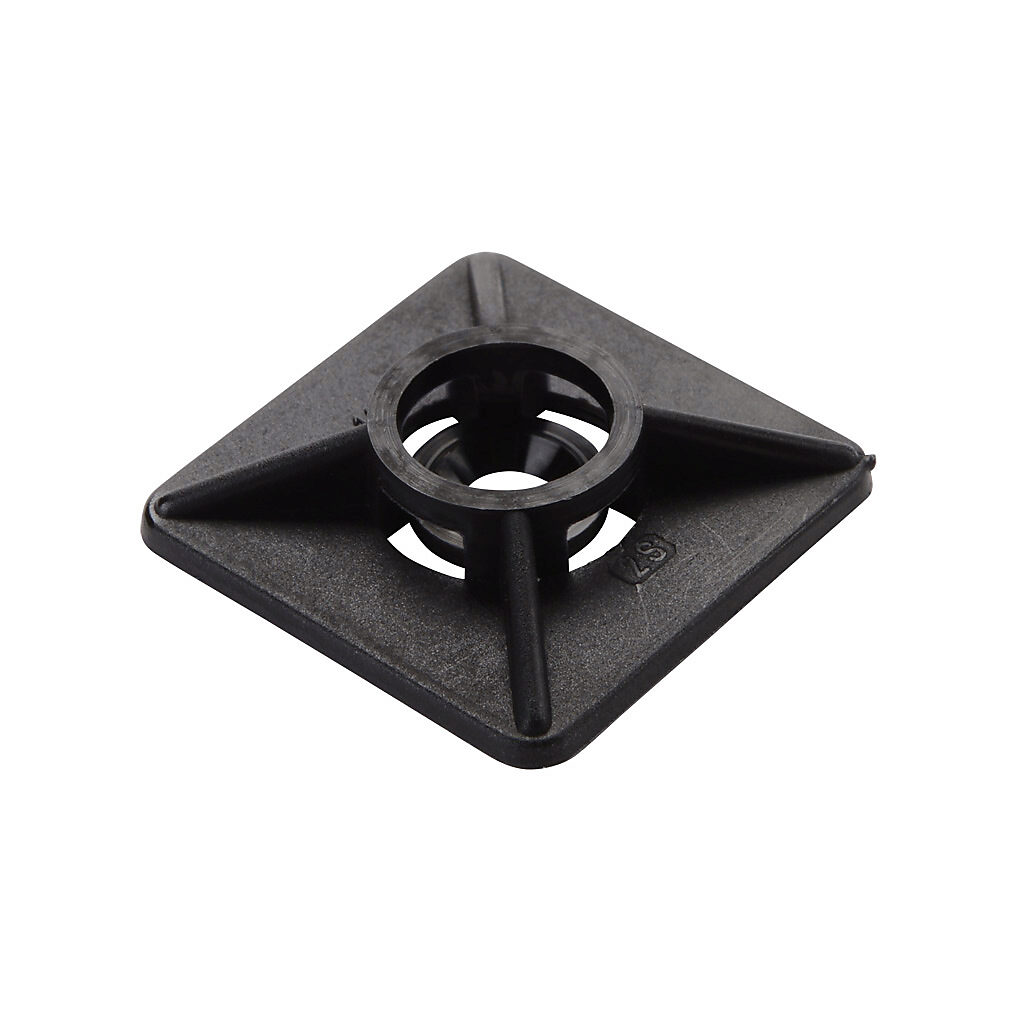 BAS.3MT.508 - SapiSelco cable tie base, square, black, 1.04 x 1.04in, bi-directional, nylon, adhesive back mount. Package of 100.