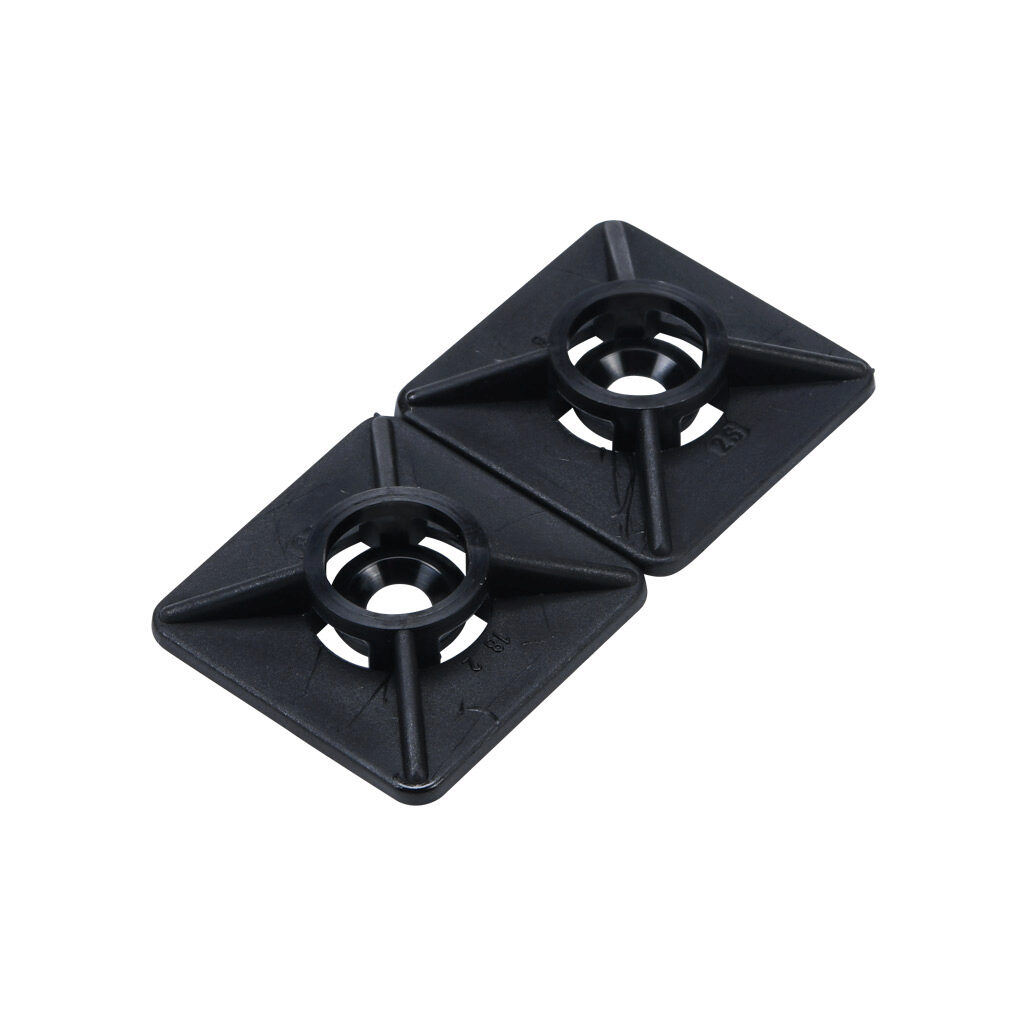 BAS.3MT.510 - SapiSelco cable tie base, double square, black, 1.04 x 1.04in, bi-directional, nylon, adhesive back mount. Package of 100.