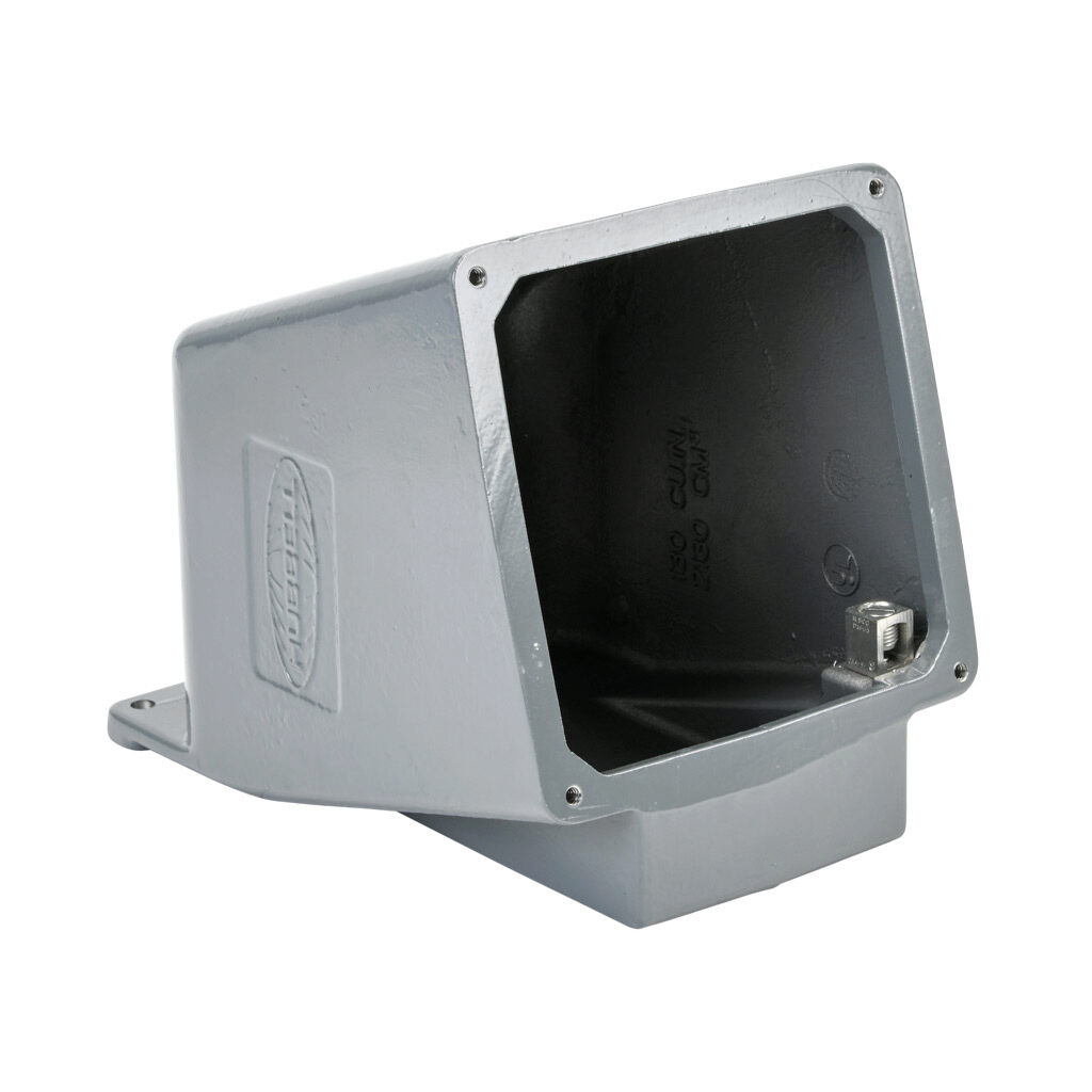 BB1002WA - Bryant dead end back box, (1) 2in female NPT conduit entries, cast aluminum housing, gray. For use with Bryant 100A devices. Requires AP100 adapter plate.