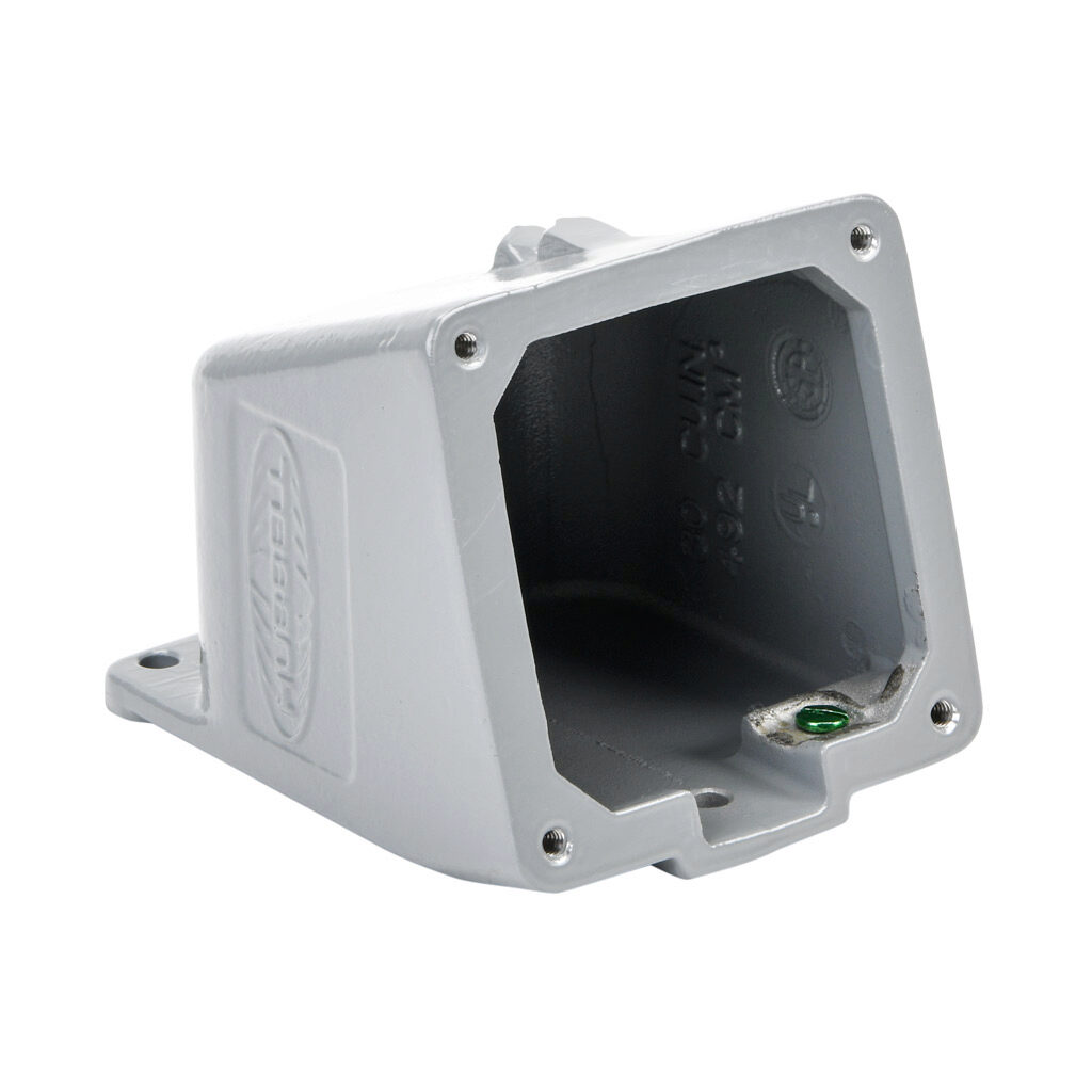 BB201WA - Bryant dead end back box, (1) 3/4in female NPT conduit entries, cast aluminum housing, gray. For use with Bryant 20A and 30A devices. Requires AP2030 adapter plate.