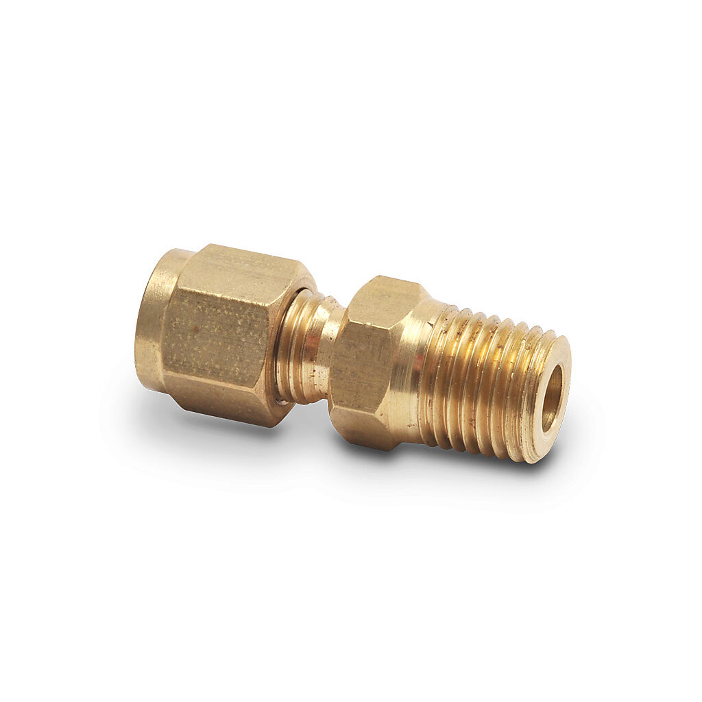 BCF14-25N - ProSense compression fitting, brass, 1/4in male NPT process connection. For use with 1/4in outside diameter temperature probes. Brass ferrule included.