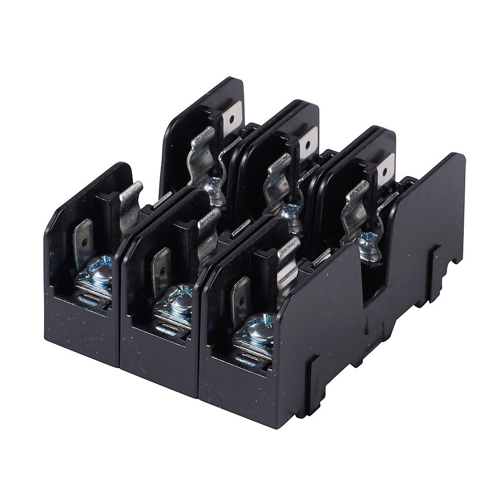 BCM603-3PQ - Bussmann modular fuse block, accepts CC fuses, 30A, 600V, 3-pole, 18-10 AWG copper only, pressure plate with quick-connect terminals, 35mm DIN rail or panel mount. Package of 5.