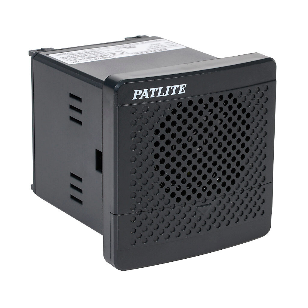 BD-24AE-K - Patlite audible alarm, 90 dB at 1m, 191 Hz to 1.7 kHz tone frequency, (32) selectable tone(s), 12-24 VDC, panel or surface mount, ABS plastic housing, dark gray, IP54.