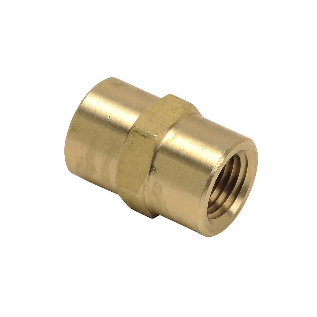 BFFC-14N - NITRA pneumatic threaded fitting, straight, brass body, brass threads, (1) 1/4in female NPT to (1) 1/4in female NPT. Package of 5.