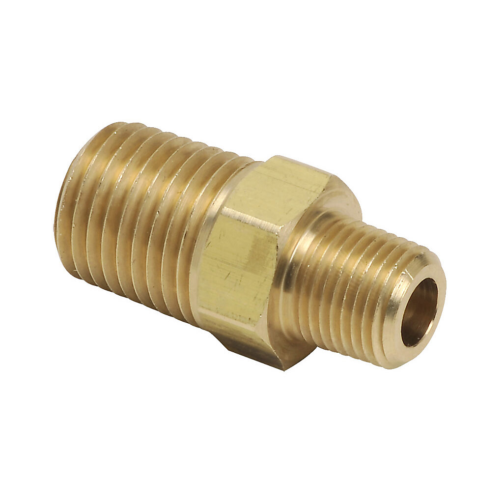 BFMC-14N-18N - NITRA pneumatic threaded fitting, straight, brass body, brass threads, (1) 1/4in male NPT to (1) 1/8in male NPT. Package of 5.