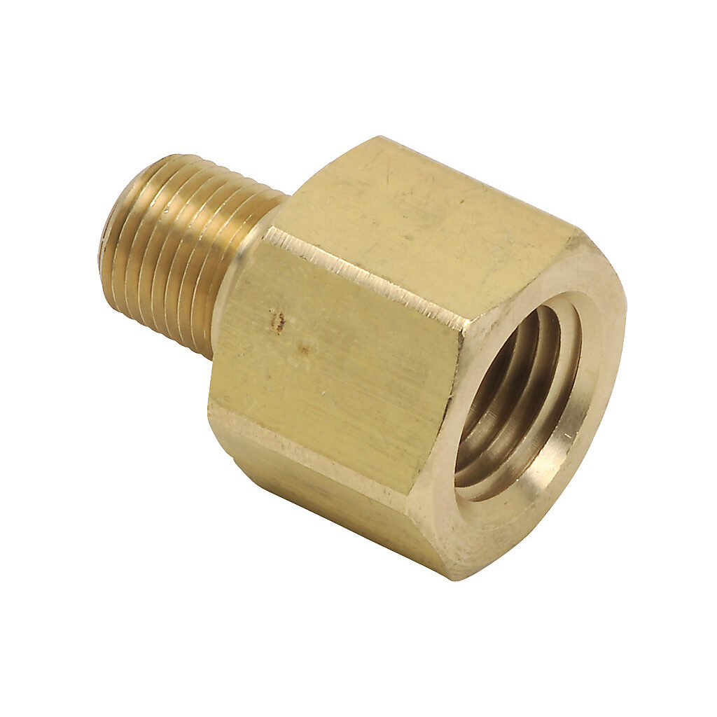 BFMFR-14N-18N - NITRA pneumatic threaded fitting, straight, brass body, brass threads, (1) 1/4in female NPT to (1) 1/8in male NPT. Package of 5.