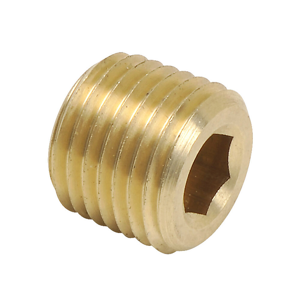 BFRHP-14N - NITRA pneumatic threaded fitting, recessed hex plug, brass body, brass threads, 1/4in male NPT. Package of 5.