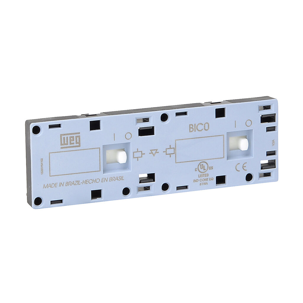 BIC0 - WEG Electric mechanical interlock, front mount. For use with CWC07 through CWC016 series miniature contactor. Mechanically connects contactors to prevents both from being pulled in at the same time.