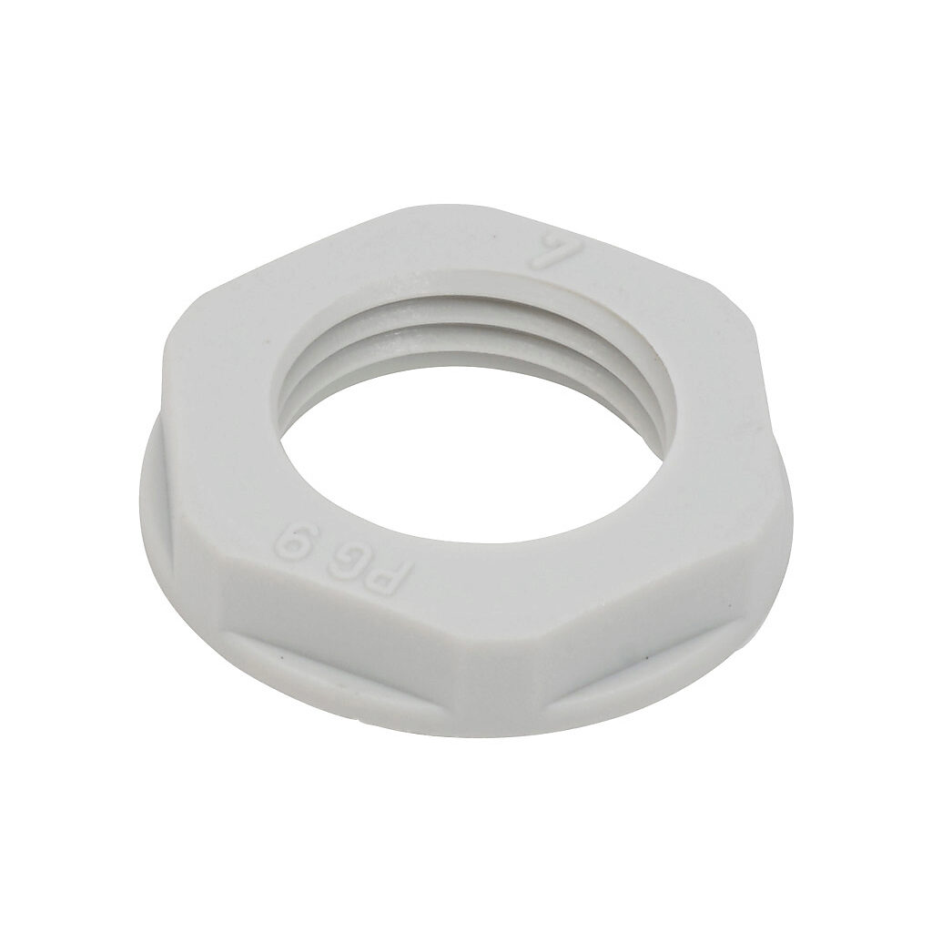 BL-12 - Bimed hex nut, PG9 thread type, polyamide, light gray. Package of 5.