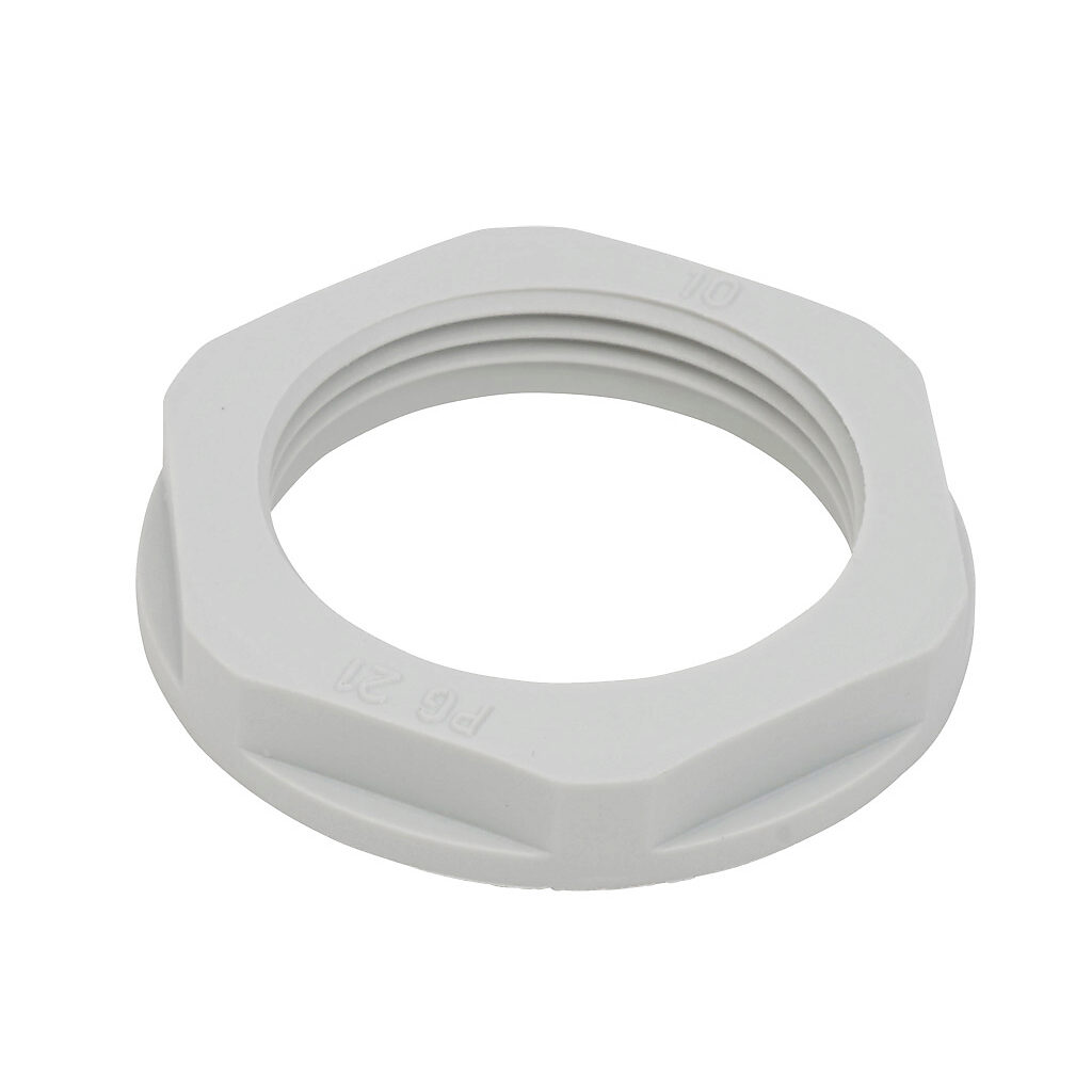 BL-16 - Bimed hex nut, PG21 thread type, polyamide, light gray. Package of 5.