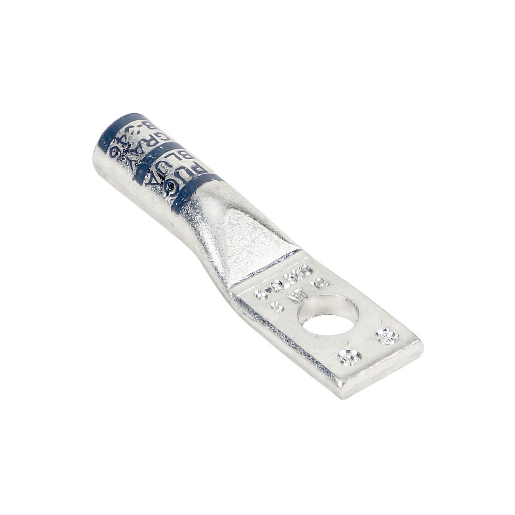 BLUA-6S-NT-1 - Penn-Union BLUA series compression lug, standard barrel, tin-plated aluminum, 35 kV, 1/4in mounting bolt, 1-hole, 6 AWG, gray markings, AL9CU.
