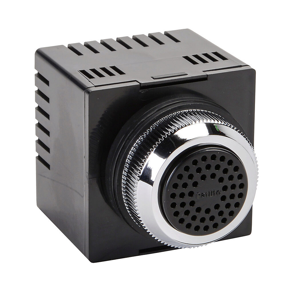 BM-202H - Patlite audible alarm buzzer, 85 dB at 1m, 3.9 kHz to 4.6 kHz tone frequency, (2) selectable tone(s), 24 VAC/VDC, 30mm, panel mount, ABS plastic housing, black, IP30.