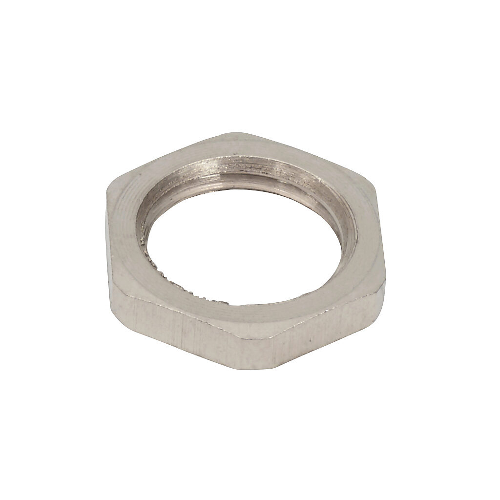 BMBL-01 - Bimed hex nut, M12 x 1.5mm thread type, nickel-plated brass. Package of 5.