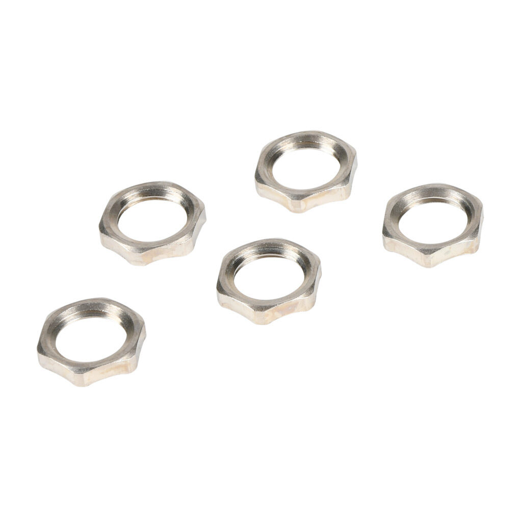 BMEL-01 - Bimed EMC hex nut, M12 x 1.5mm thread type, nickel-plated brass. Package of 5.
