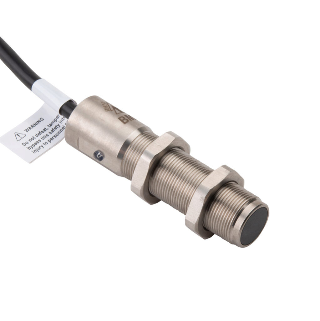 BMF-U-414102 - IDEM safety switch set, non-contact uniquely coded RFID, (2) N.C. safety output(s), (1) N.O. monitoring output(s), 316 stainless steel housing, 18mm diameter x 75mm body, pigtail, 32.8ft/10m cable length.