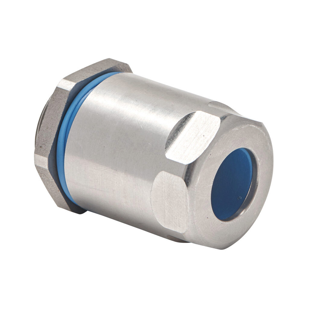 BMHG1-02-L - Bimed hygienic cable gland, M20 x 1.5mm thread type, stainless steel, accepts 6 to 12mm diameter cable, IP66, IP68 and IP69. Mounting hardware included. Allen wrench size 13mm, use adapter BMFGT-03 to reduce Allen wrench size to 8mm.