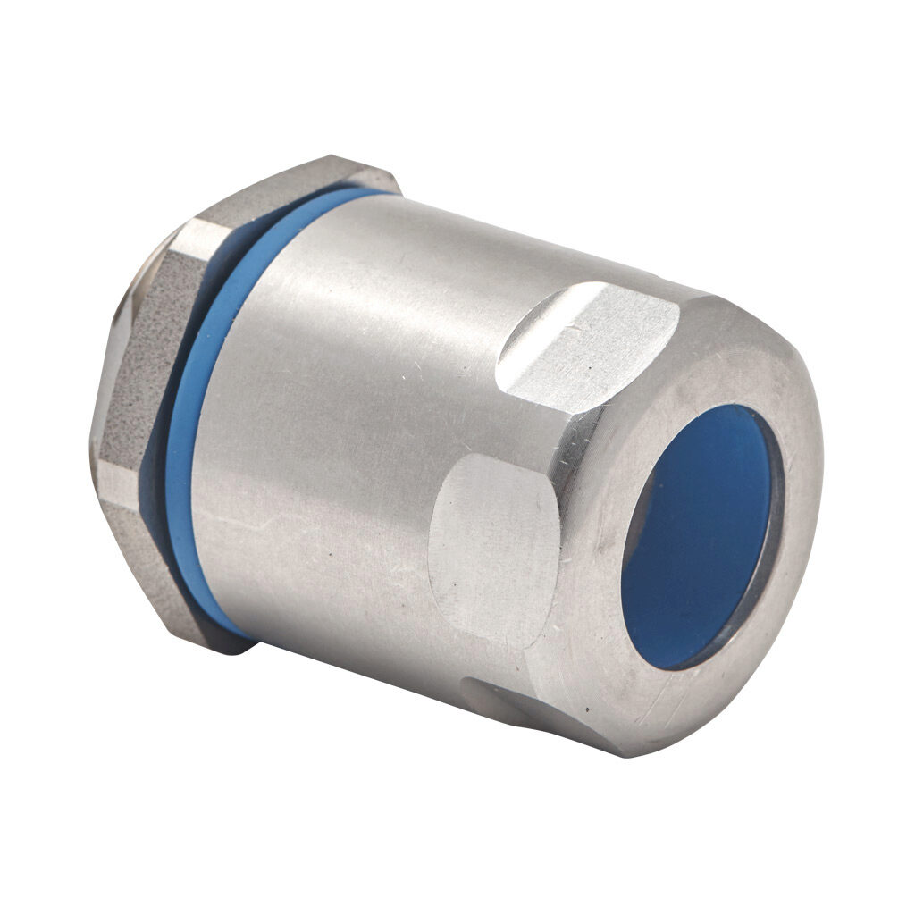 BMHG1-03-L - Bimed hygienic cable gland, M25 x 1.5mm thread type, stainless steel, accepts 12 to 17mm diameter cable, IP66, IP68 and IP69. Mounting hardware included. Allen wrench size 17mm, use adapter BMFGT-04 to reduce Allen wrench size to 10mm.