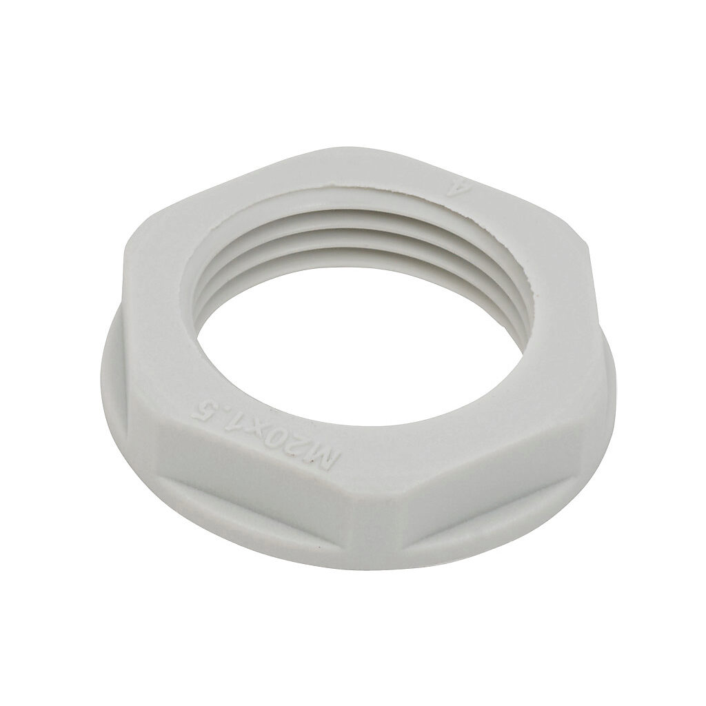 BML-12 - Bimed hex nut, M20 x 1.5mm thread type, polyamide, light gray. Package of 5.