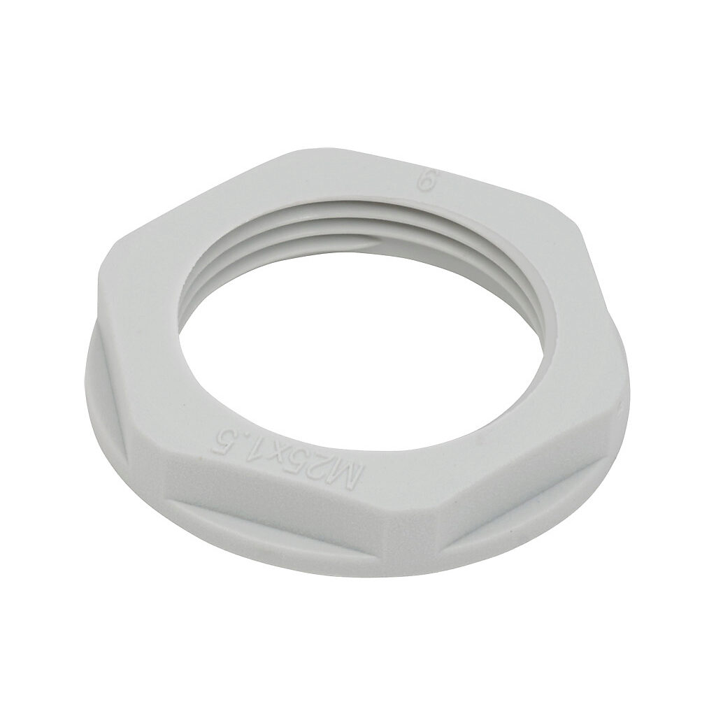 BML-13 - Bimed hex nut, M25 x 1.5mm thread type, polyamide, light gray. Package of 5.