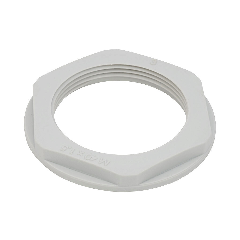 BML-15 - Bimed hex nut, M40 x 1.5mm thread type, polyamide, light gray. Package of 2.