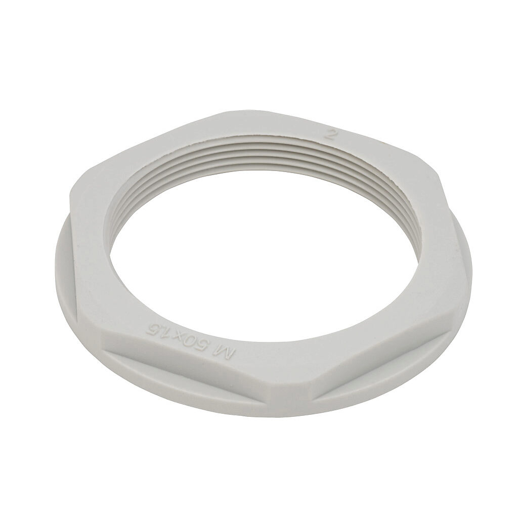BML-16 - Bimed hex nut, M50 x 1.5mm thread type, polyamide, light gray. Package of 2.