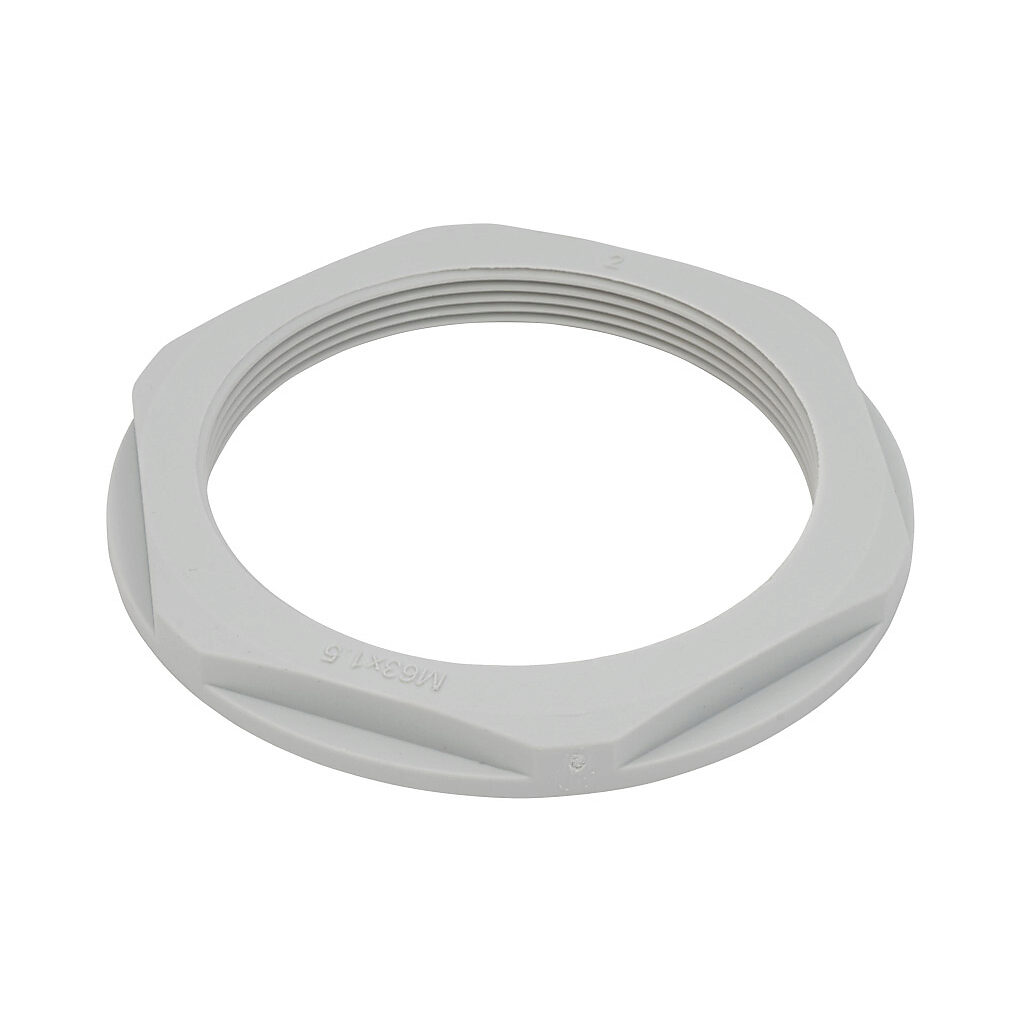 BML-17 - Bimed hex nut, M63 x 1.5mm thread type, polyamide, light gray. Package of 2.