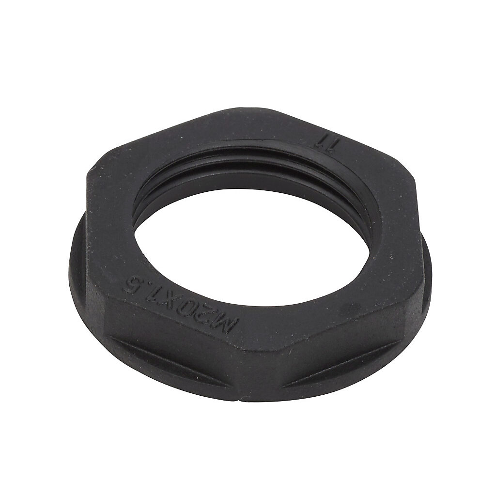 BML-22 - Bimed hex nut, M20 x 1.5mm thread type, polyamide, black. Package of 5.