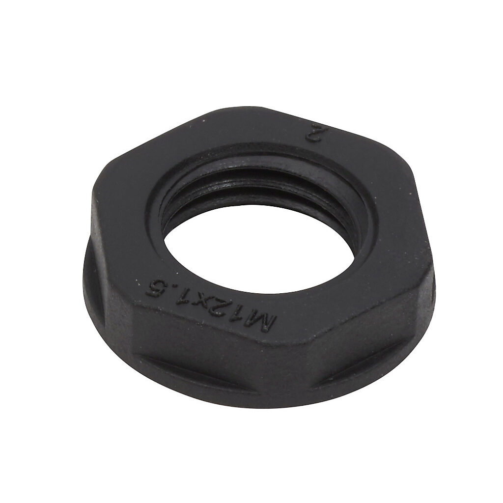 BML-2S - Bimed hex nut, M12 x 1.5mm thread type, polyamide, black. Package of 5.