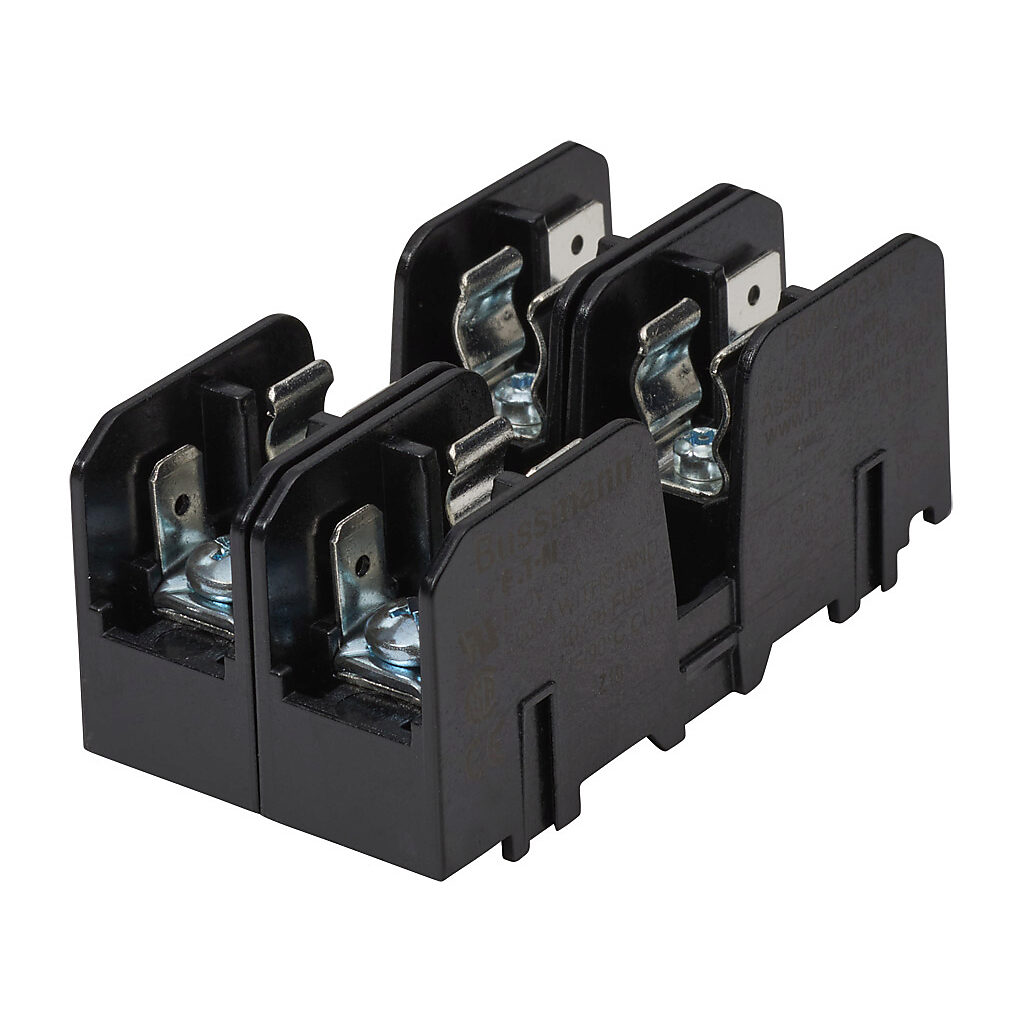 BMM603-2PQ - Bussmann modular fuse block, accepts Midget fuses, 30A, 600V, 2-pole, 18-10 AWG copper only, pressure plate with quick-connect terminals, 35mm DIN rail or panel mount. Package of 5.