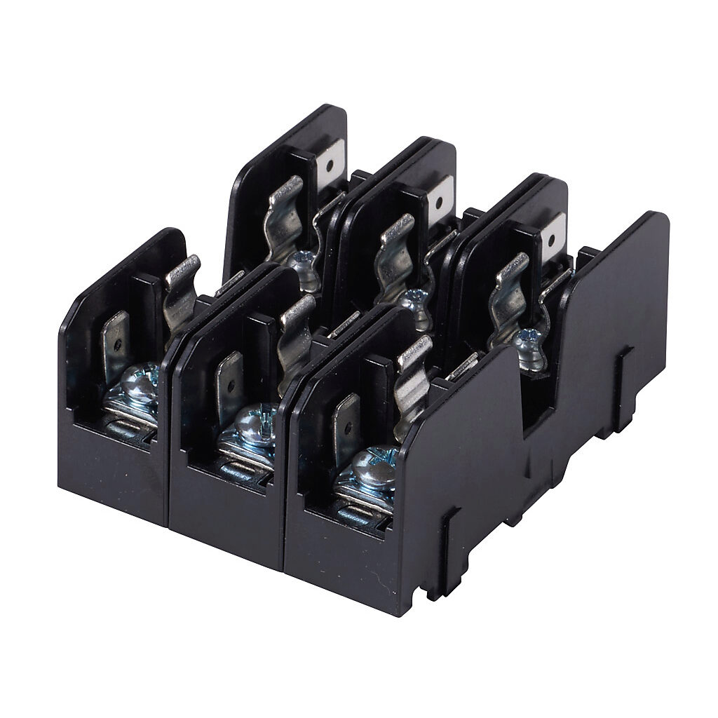 BMM603-3PQ - Bussmann modular fuse block, accepts Midget fuses, 30A, 600V, 3-pole, 18-10 AWG copper only, pressure plate with quick-connect terminals, 35mm DIN rail or panel mount. Package of 5.
