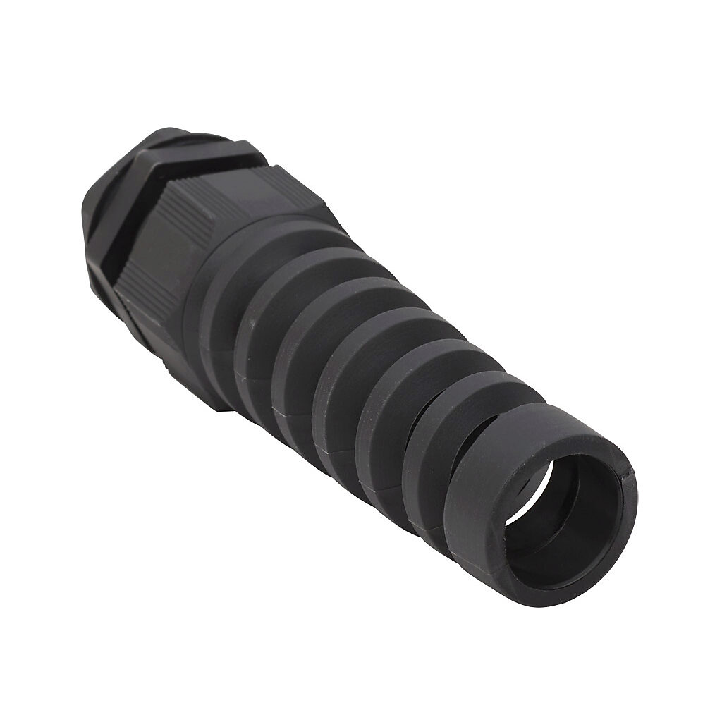 BMSPX-25-W - Bimed cable gland, M25 x 1.5mm thread type, polyamide, black, accepts 13 to 18mm diameter cable, IP68, with strain relief. Package of 5. Mounting hardware included.
