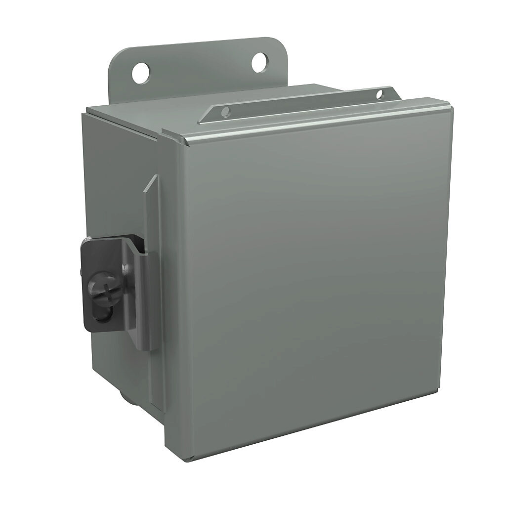 BN4040403CH - Wiegmann enclosure, NEMA 4/12/13, 4 x 4 x 3in (HxWxD), wall mount, carbon steel, ANSI 61 gray, powder coat finish, single-door, stainless steel clamps.