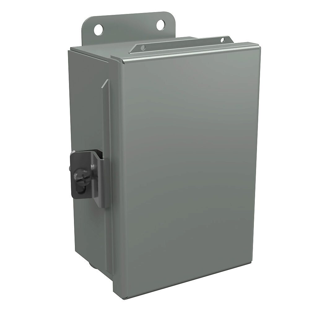 BN4060403CH - Wiegmann enclosure, NEMA 4/12/13, 6 x 4 x 3in (HxWxD), wall mount, carbon steel, ANSI 61 gray, powder coat finish, single-door, stainless steel clamps.