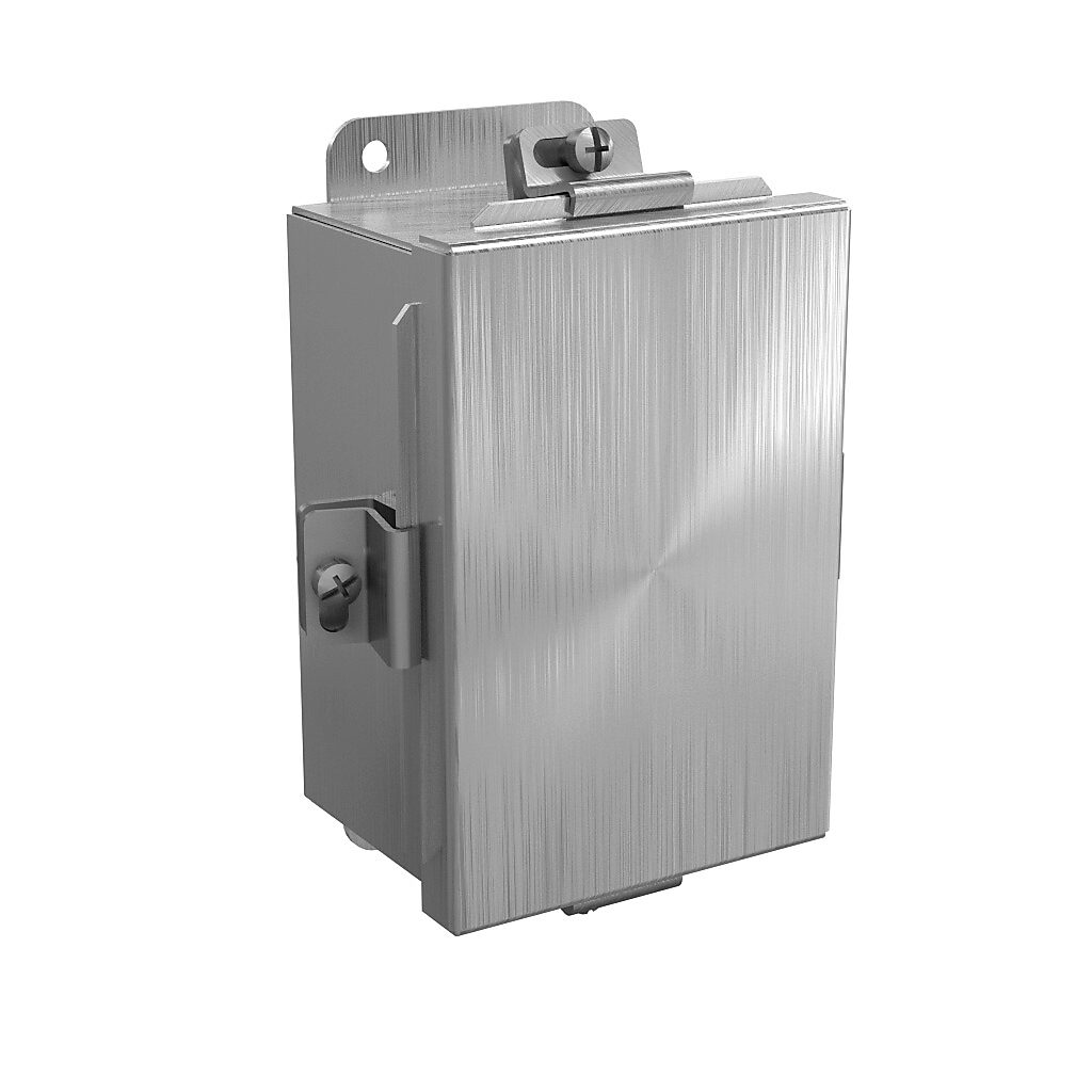 BN4060403SS - Wiegmann enclosure, NEMA 4/4X/12/13, 6 x 4 x 3in (HxWxD), wall mount, 304 stainless steel, No. 3 intermediate polished finish, lift-off cover, stainless steel clamps.