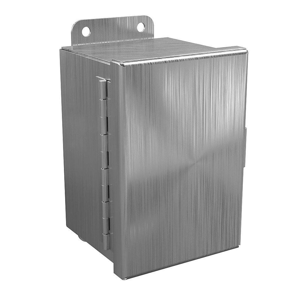 BN4060404CHSS - Wiegmann enclosure, NEMA 4/4X/12/13, 6 x 4 x 4in (HxWxD), wall mount, 304 stainless steel, No. 3 intermediate polished finish, single-door, stainless steel clamps.